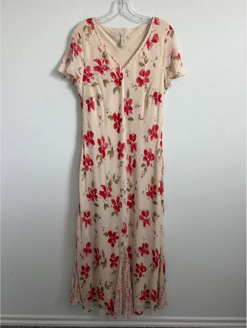J. Jill Vintage Short Sleeve V-Neck Floral Chiffon Maxi Dress Women's Size 16